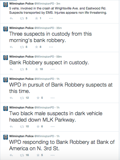 Screen shot of the Wilmington Police Department's twitter feed.