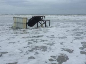 On Monday, Sept. 28, high tides took down lifeguard stand no.1, which officials could not repair. Photo courtesy of Friends of Wrightville Beach Ocean Rescue.