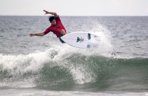 Cam Richards does an aerial maneuver during the final of the O'Neill Sweetwater Pro-Am Sunday.