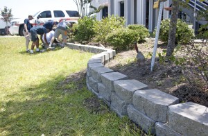 The Boy Scouts were able to complete most of the wall by midday Saturday.