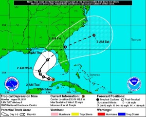 Tropical Depression No. 9 could threaten the Southeastern North Carolina coast later this week. Photo courtesy of the National Weather Service.